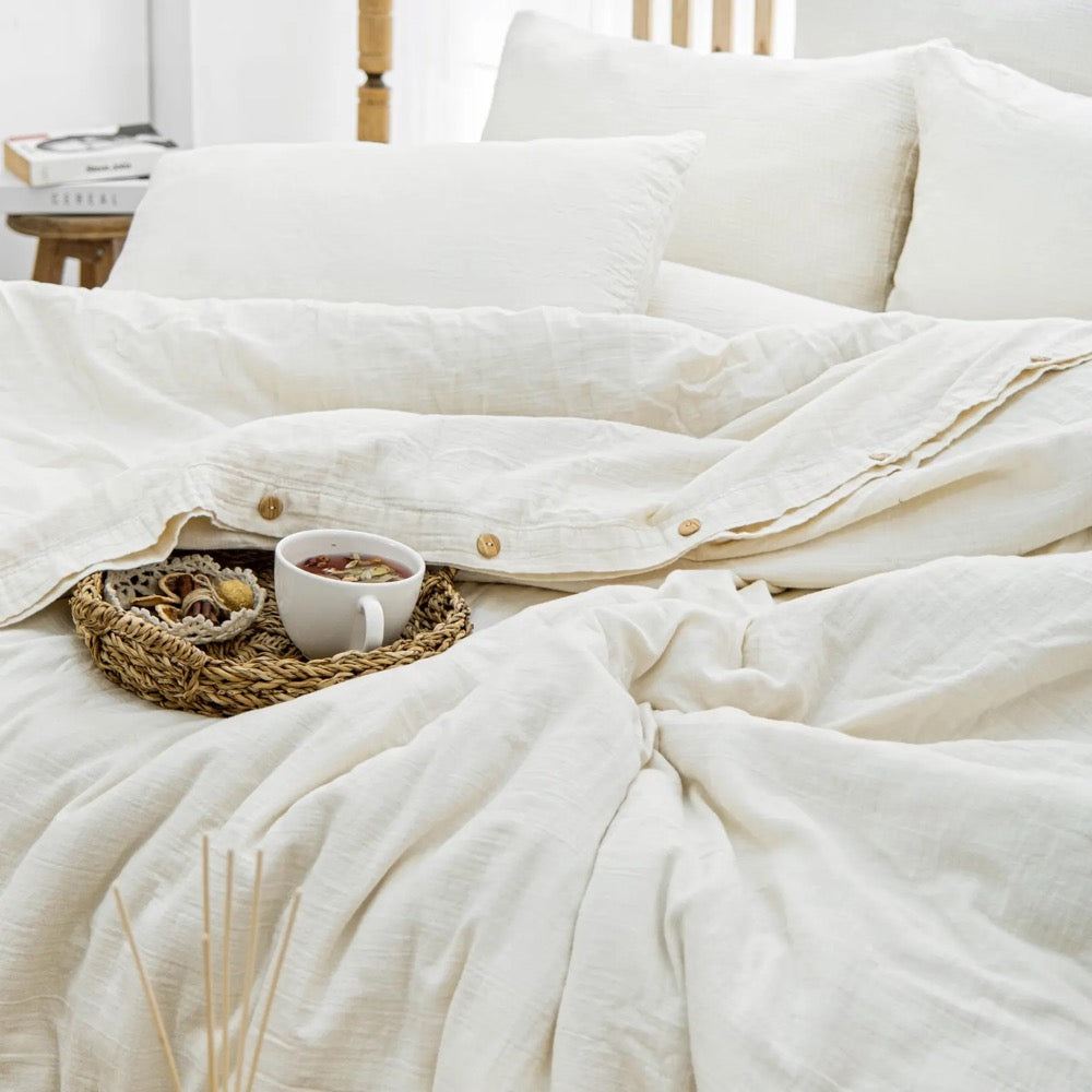 GOTS Certified Muslin Duvet Cover, Luxury Gauze Bed Linen Set, Organic Muslin Comforter Cover, King Size Bedding Set