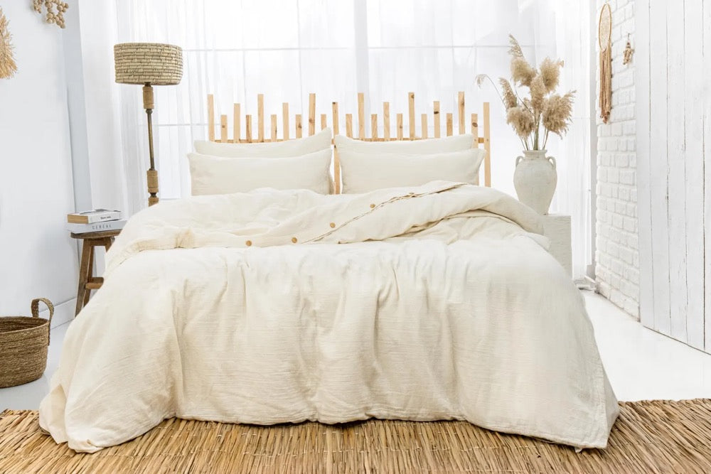 Breathable Muslin Duvet Cover, Luxury Gauze Bed Linen Set, Organic Muslin Comforter Cover, King Size Bedding Set